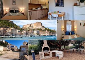 a collage of photos with a view of a city at Appartement Kallisté, Logements avec vue citadelle de Bonifacio in Bonifacio