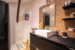 a bathroom with a white sink and a mirror at Loft 17 in Lisle-sur-Tarn +20 photos