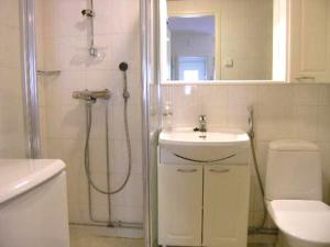 a bathroom with a shower and a sink and a toilet at Moonlight 309 Visit Levi in Levi