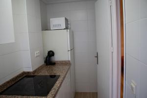 a kitchen with a white refrigerator and a microwave at Sky New in Málaga
