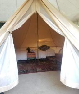 a white tent with a bed in a room at Glamping Bell Tent Escape on Palomar Mountain in Pauma Valley