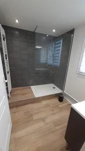 Zimmer mit Dusche und Glaswand in der Unterkunft Maison de 80m2 avec cour fermée et sécurisée in Crozes-Hermitage