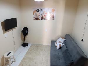 a living room with a couch and a flat screen tv at Pe no Centro in Porto Seguro +7 photos