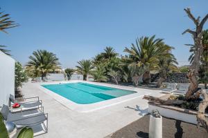 a swimming pool with chairs and palm trees at Villa Amonita in Tiagua