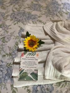 a sunflower is sitting on top of a blanket at Bangalôs Flecheiras de Canaã in Flecheiras