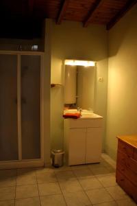 a bathroom with a sink and a mirror at Chez Louve Bleue in Hotonnes +50 photos