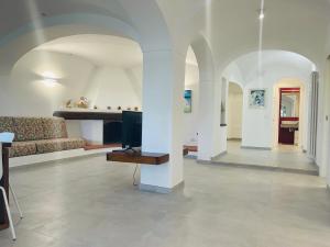 a living room with a couch and a television at Villa Cycas in Ischia Town