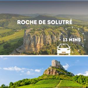 two pictures of a mountain with a car on it at Cocon design centre ville proche gare in Mâcon
