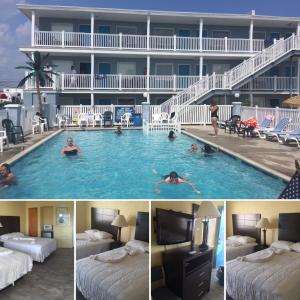 a collage of photos of a hotel swimming pool at Sandy Shores Resort in North Wildwood