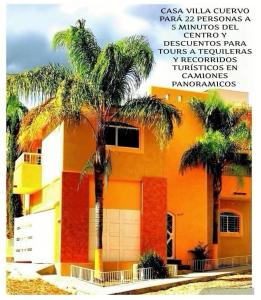 a magazine cover with a palm tree in front of a house at Casa VILLA CUERVO PARA 21 PERSONAS in Tequila