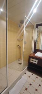 a bathroom with a shower and a sink at Studio Luxe vue mer in Le Gosier +33 photos