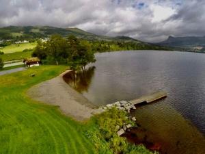an aerial view of a large body of water at Basement apartment in beautiful Volda in Volda