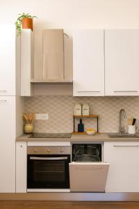 a kitchen with white cabinets and an oven at Suite 21 Eleganza e Comfort in Torino in Turin
