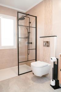 a bathroom with a shower and a white toilet at Doña Carmen 1 in Las Playas +24 photos