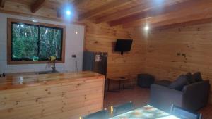 TV a/nebo společenská místnost v ubytování Cabañas tinajas y sauna Quetrupilina