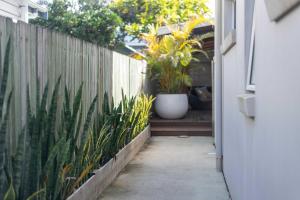 a hallway with a fence and some plants at La Luna - Oceanstays in Lennox Head +32 photos