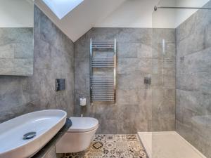 a bathroom with a toilet and a sink and a shower at 4 Bed in Denbigh 76475 in Llannefydd +35 photos