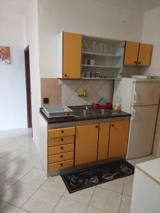 eine kleine Küche mit Spüle und Kühlschrank in der Unterkunft Apartments with parking space Novi Vinodolski - 5582 in Novi Vinodolski