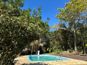 a swimming pool in a yard with trees at Pousada Recanto Do Costão in Florianópolis +170 photos