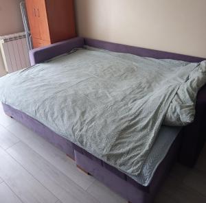 een bed met een paars bedframe in een kamer bij 2Anna Apartments in Surčin