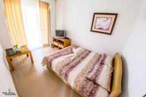 a bedroom with a bed and a television in it at Vila Oaza in Star Dojran