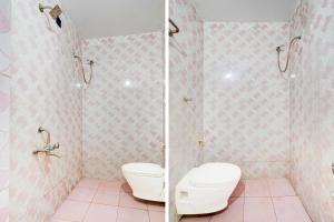 a bathroom with a toilet and a shower at Hotel O Neyveli Central Railway Junction Formerly MP Residency in Neyveli