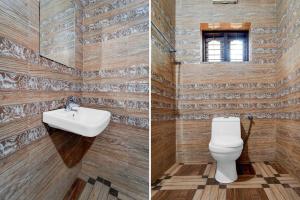 two pictures of a bathroom with a toilet and a sink at Hotel O Kazhakuttam Railway Station Formerly Graceful Stay in Trivandrum
