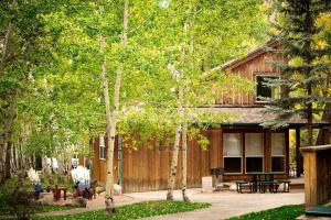 a wooden cabin with a table and chairs in a yard at Secluded Getaway with Mountain Views along the Arkansas River in Colorado in Monarch