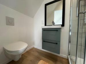 a bathroom with a toilet and a sink and a mirror at TyGroaz studio in Porspoder in Porspoder +11 photos