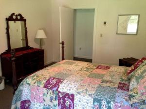 a bedroom with a bed and a dresser and a mirror at Pet-Friendly Cabin Rental for Family Getaway in Lexington, Virginia in Timber Ridge