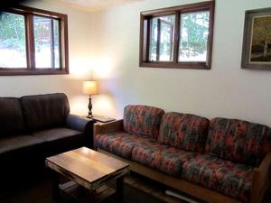 un soggiorno con un divano e un tavolino da caffè di Mountain Cabin Rental with Modern Amenities in Lake Placid, New York a Whiteface Altre 10 foto