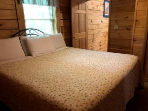 une chambre avec un lit dans une pièce avec une fenêtre dans l'établissement Secluded Cabin Rental in the Forest near Beckley, West Virginia, à Hico