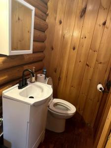 Vannituba majutusasutuses Charming Lakeside Cabin Bungalow with Timeless Rustic Beauty near Portage Lake in Maine