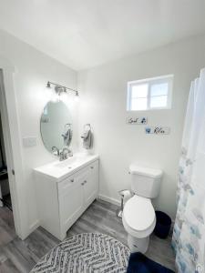 a bathroom with a toilet and a sink and a mirror at Incredible Cottage Close to Fantastic Hiking Trails Blanding, Utah in Blanding