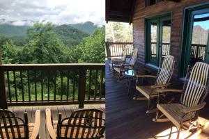 a porch with chairs and a view of the mountains at Private Cabin with Wi-Fi Nestled in the Mountains of Hiawassee, Georgia in Mountain Scene