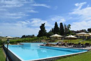 a large swimming pool with chairs and umbrellas at Villa San Filippo in Barberino di Val dʼElsa