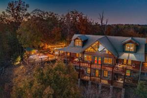 an overhead view of a large house with a roof at Spectacular Cabin with Incredible Indoor and Outdoor Spaces in Tennessee in Large Island +48 photos