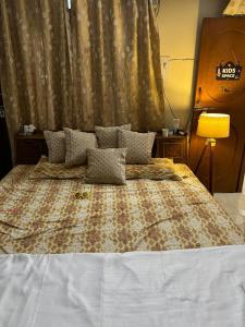 a bedroom with a large bed with a curtain at Nani s House - Warmth & Comfort in Dehradun