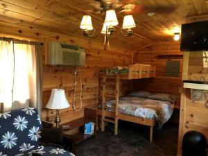 a bedroom with a bunk bed in a log cabin at Galeton, Pennsylvania Glamping Cabin, Ideal for a Family Nature Escape in Short Run