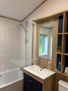 Bilik mandi di Olive Lodge Benllech