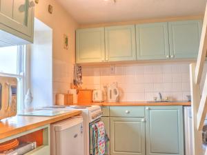 a kitchen with green cabinets and a stove top oven at 2 Bed in Appledore SALSP in Appledore +7 photos