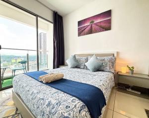 a bedroom with a bed and a large window at Urban Nest EVO Mall I SOHO I Netflix I WiFi in Bandar Baru Bangi +71 photos