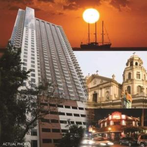two photographs of a tall building and a city at Condo near US Embassy and St Lukes Ermita in Manila
