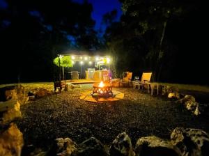 a fire pit in the middle of a yard at night at Fern Dell - Air Conditioned in Hot Springs National Park, Arkansas in Hot Springs
