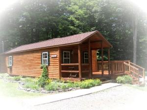 a log cabin with a porch and a deck at Romantic Cabin Rental with Wi-Fi near Lake Ontario in Sackets Harbor, New York in Sackets Harbor