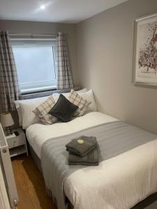 a small bedroom with two beds and a window at Flat in Maerdy in Maerdy