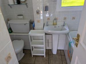 a small bathroom with a sink and a toilet at 21 The Glade in Bude +8 photos