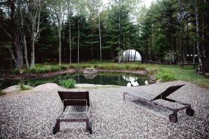 Κήπος έξω από το Cozy Unique Dome for a Romantic Glamping Getaway on a Private Farm in Woodridge, New York