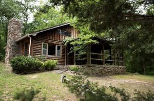 a log cabin in the middle of a forest at Pet-Friendly Cabin Retreat in the Ozarks of Scenic Newton County, Arkansas in The Basin