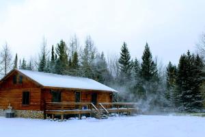 Superb Log Cabin Rental for Groups near Munising and Pictured Rocks National Lakeshore, Michigan v zimě